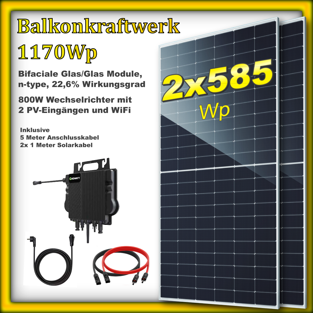 Balkonkraftwerk 1170er "GIGANTE" Silver Frame (1170Wp/800W)