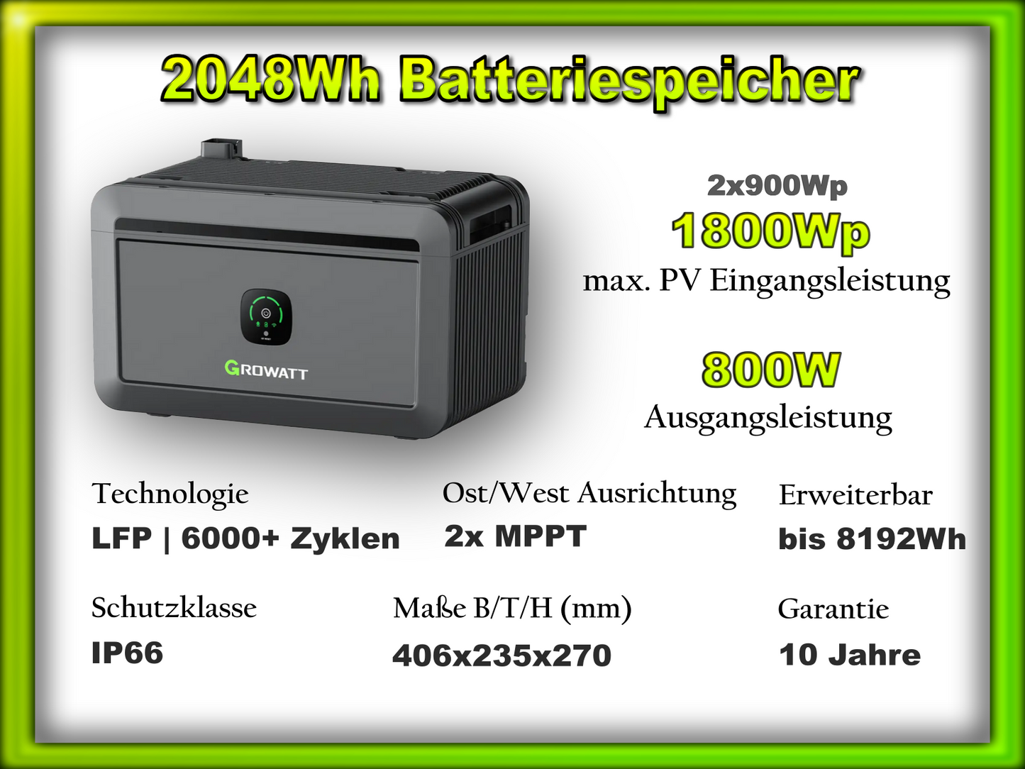 Balkonkraftwerk Tetra mit 2048Wh Speicher (1760Wp/800W)