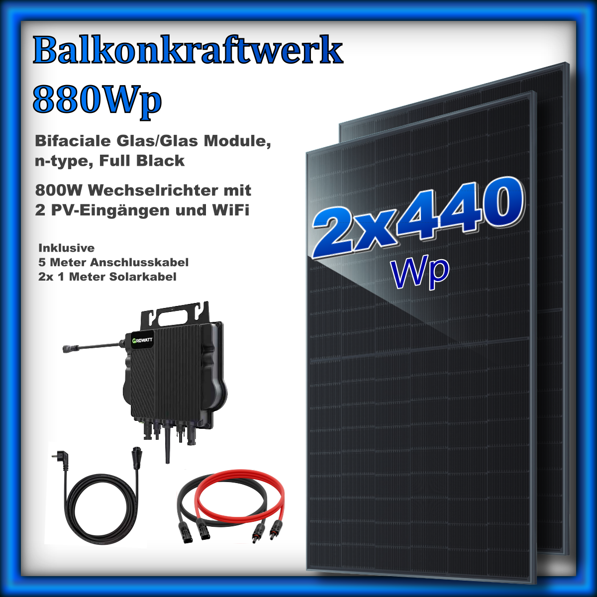 Balkonkraftwerk 880er "Duplex" Full Black Module (880Wp/800W)