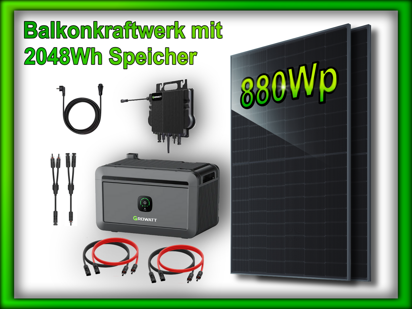 Balkonkraftwerk "Duplex" mit 2048Wh Speicher (880Wp/800W)