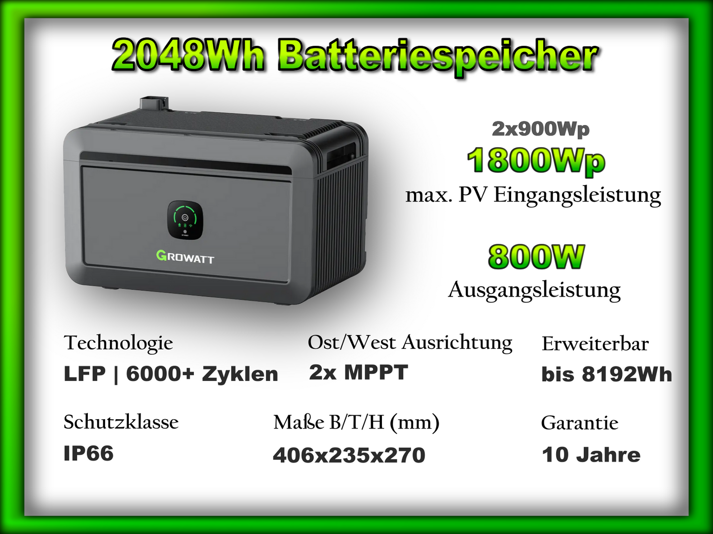 Balkonkraftwerk "Duplex" mit 2048Wh Speicher (880Wp/800W)