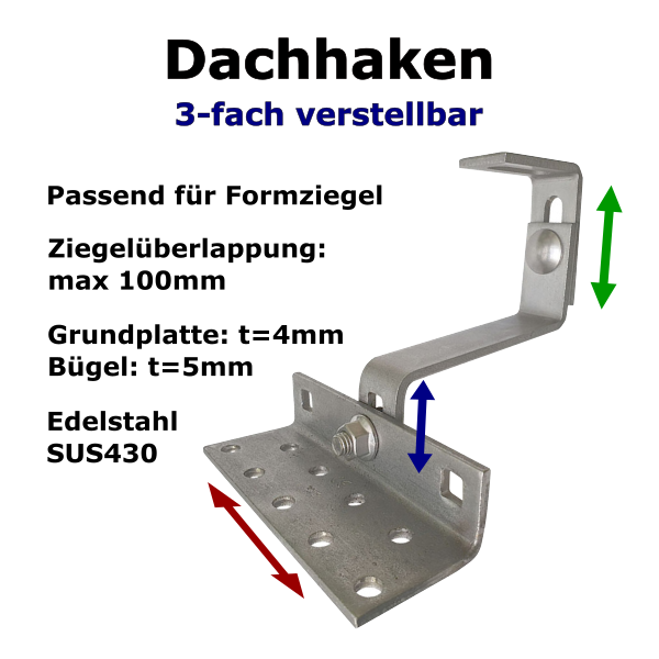 PV Dachhaken für Formziegel, 3-fach verstellbar