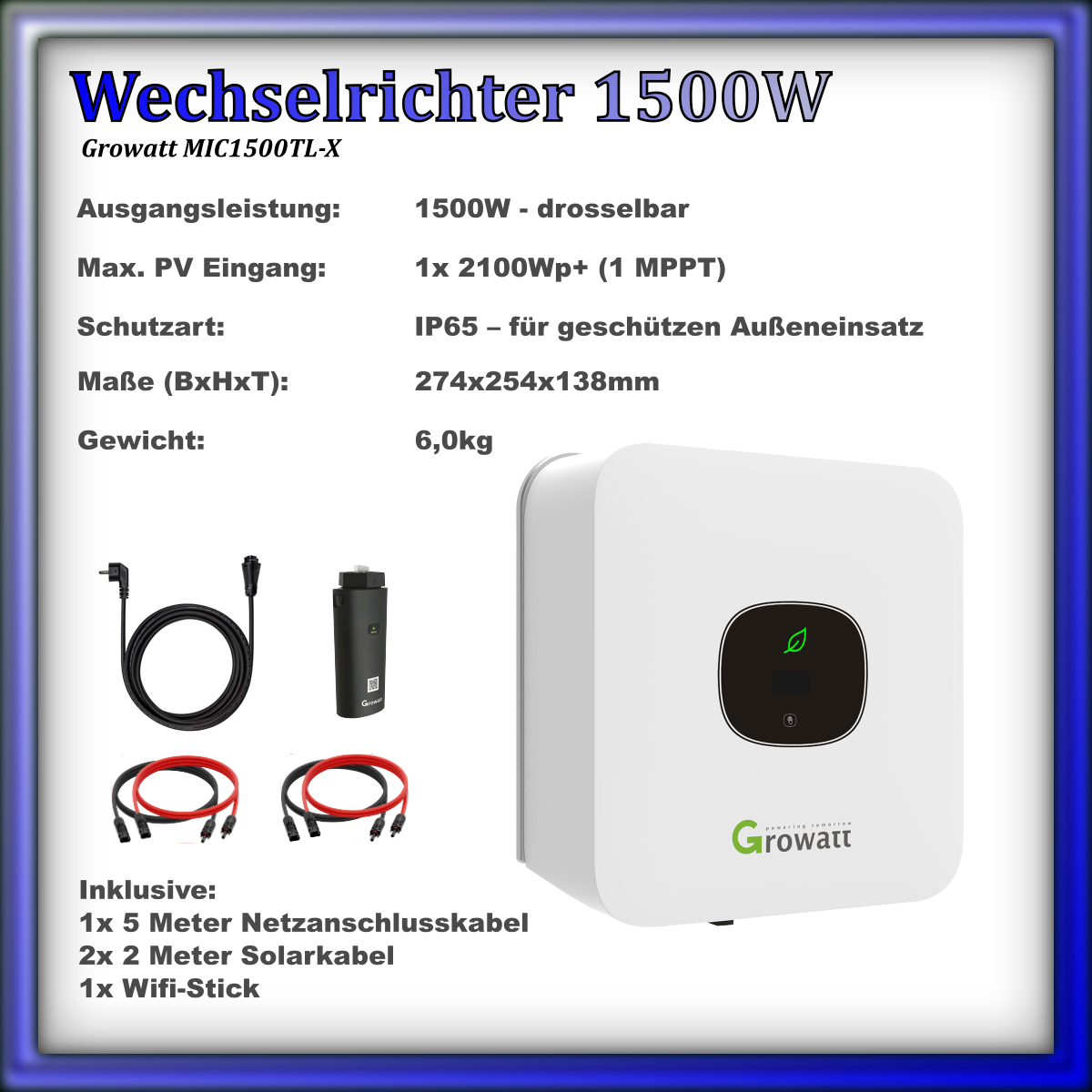 Balkonkraftwerk 1760er "Tetra" Full Black (1760Wp/1500W)