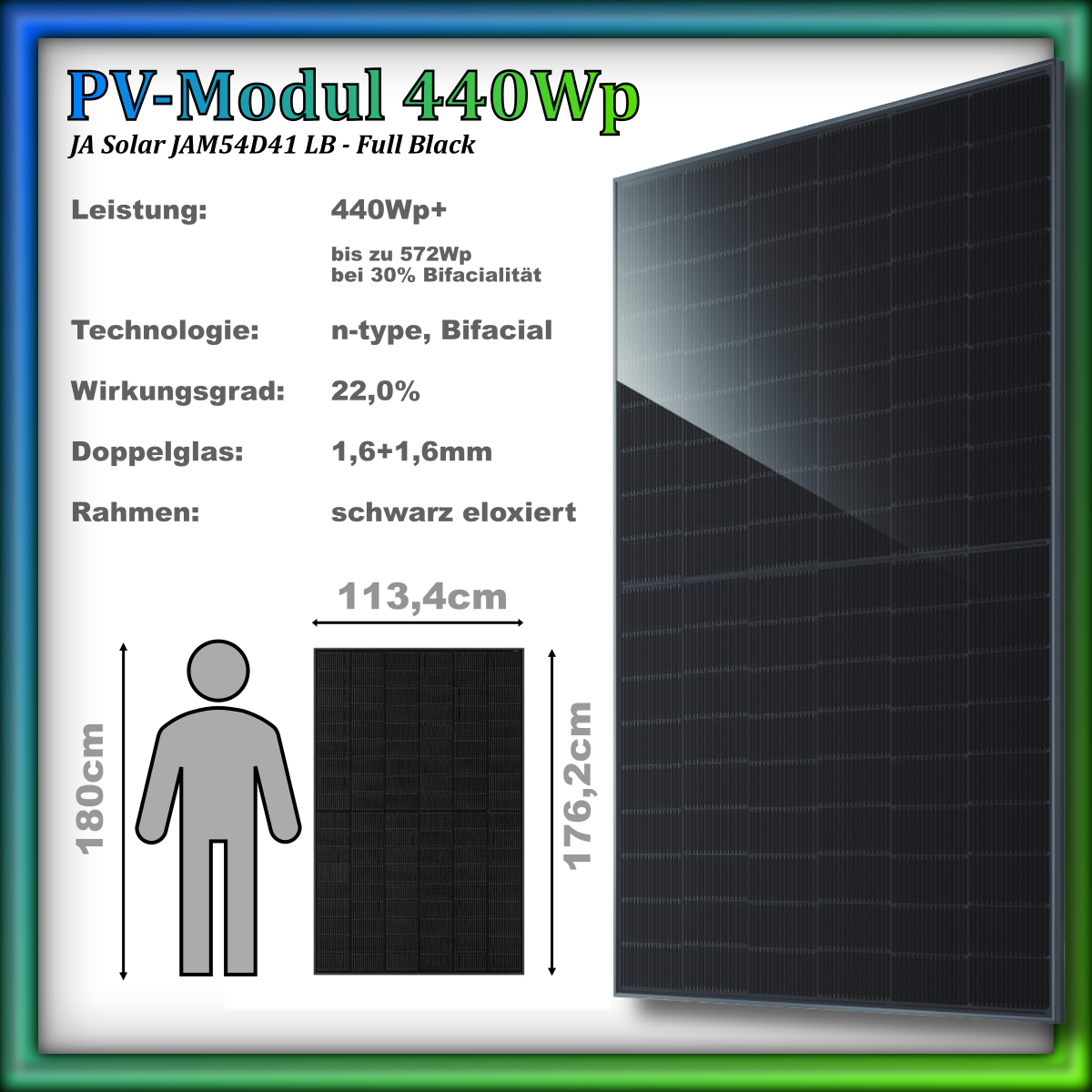 Balkonkraftwerk 1760er "Quadrant" Full Black (1760Wp/1600W)