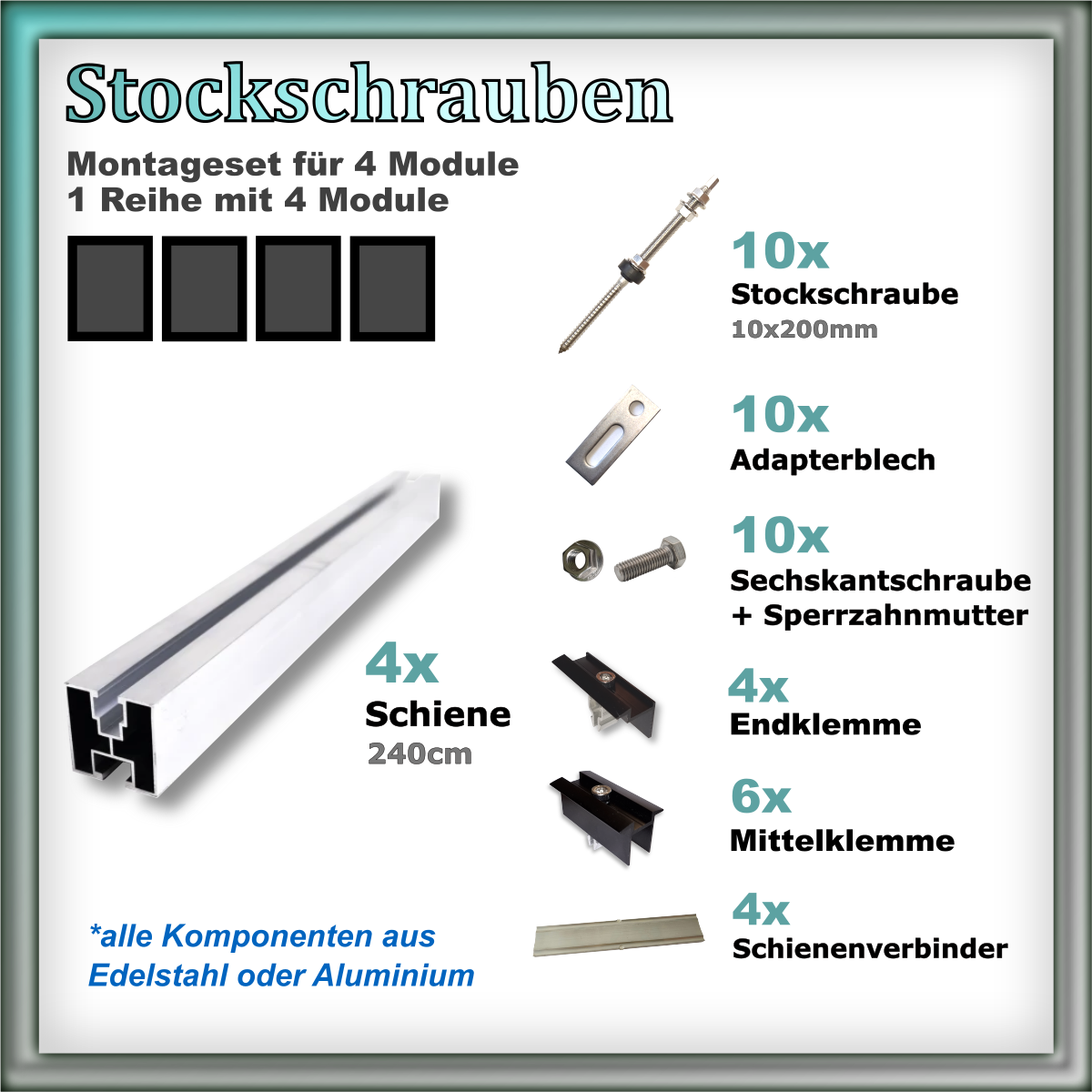 Haltersets Stockschrauben für Trapez- und Welldächer