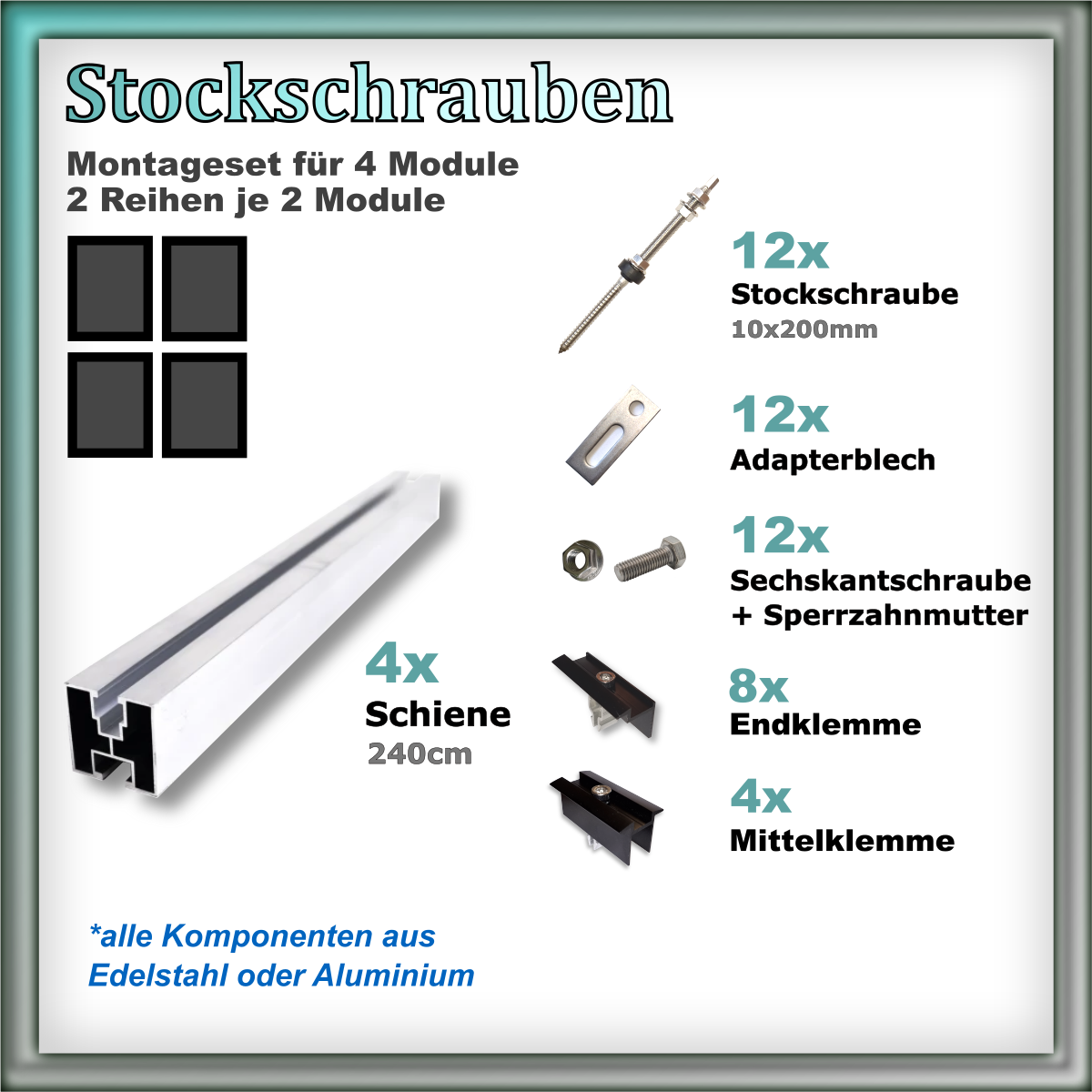 Haltersets Stockschrauben für Trapez- und Welldächer