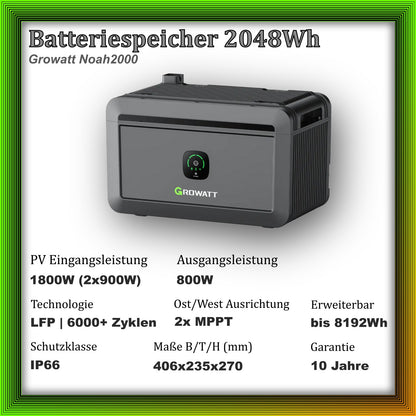 1000Wp Balkonkraftwerk mit Growatt Batteriespeicher