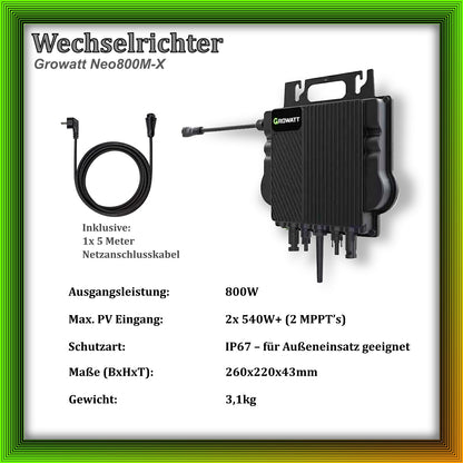 1000Wp Balkonkraftwerk mit Growatt Batteriespeicher