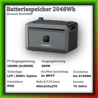 1170Wp XXL Balkonkraftwerk mit Growatt Batteriespeicher
