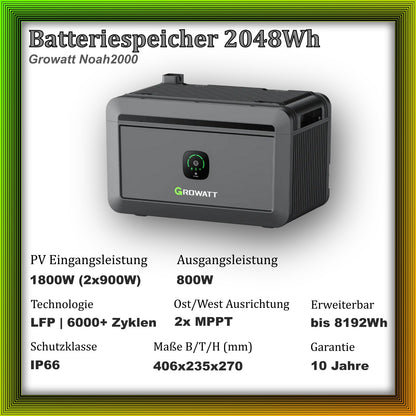 2000Wp Balkonkraftwerk mit Growatt Batteriespeicher