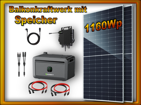 Balkonkraftwerk "Maximus" mit 2048Wh Speicher (1170Wp/800W)