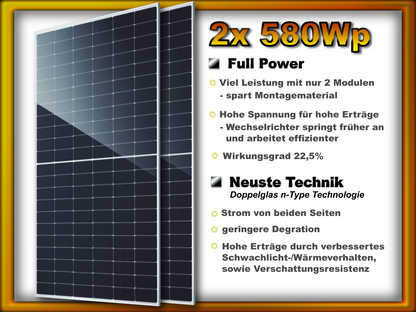 Balkonkraftwerk "Maximus" mit 2048Wh Speicher (1170Wp/800W)