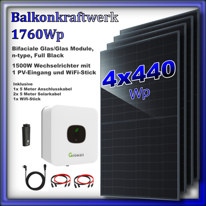 Balkonkraftwerk 1760er "Tetra" Full Black (1760Wp/1500W)