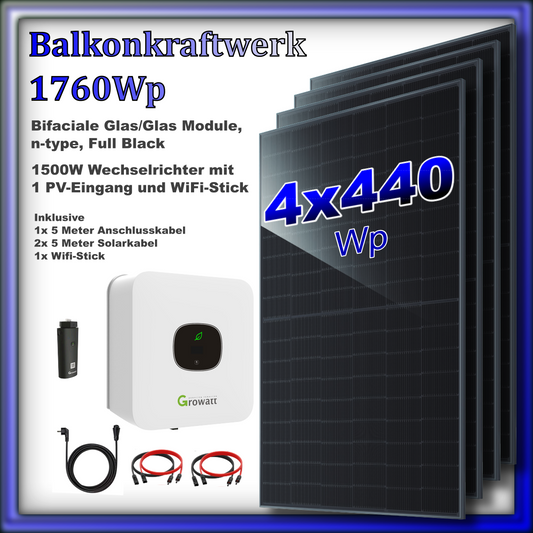 Balkonkraftwerk 1760er "Tetra" Full Black (1760Wp/1500W)