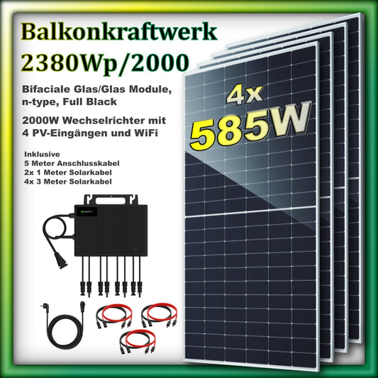 Balkonkraftwerk "Quadrant" XXL 2380/2000 Silver Frame