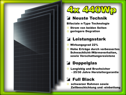 Balkonkraftwerk Tetra mit 2048Wh Speicher (1760Wp/800W)