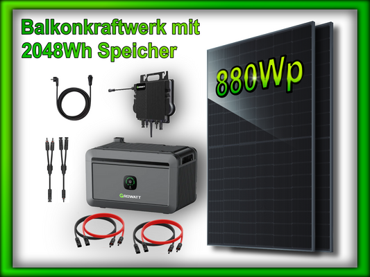 Balkonkraftwerk "Duplex" mit 2048Wh Speicher (880Wp/800W)