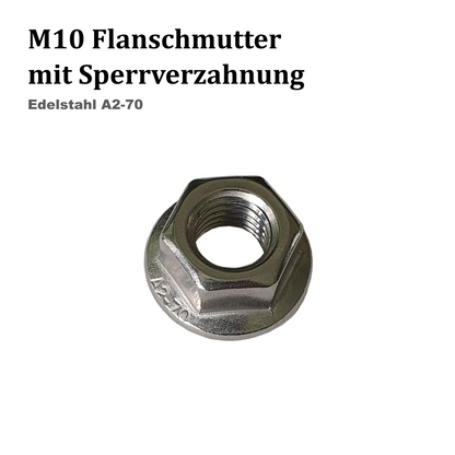 M10 Flanschmutter mit Sperrverzahnung , Edelstahl A2-70
