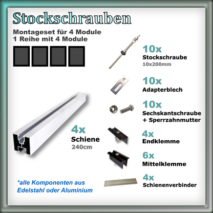 Haltersets Stockschrauben für Trapez- und Welldächer